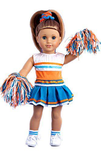 Imagem de - Cheerleader - 6 Peça Cheerleader Outfit - Blusa, saia, bandana, pompons, meias e sapatos - Roupas se encaixam 18 Polegadas American Girl Doll (Boneca Não Incluída)