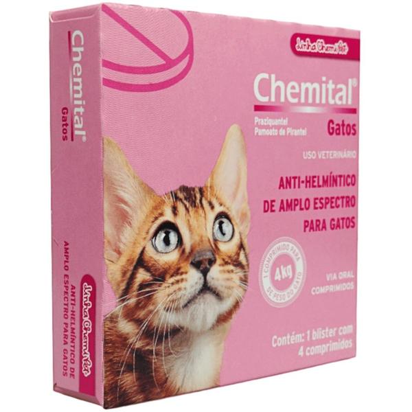 Imagem de Chemital Com 4 Comprimidos Chemitec Vermífugo Para Gatos Kit Com 3 Cx