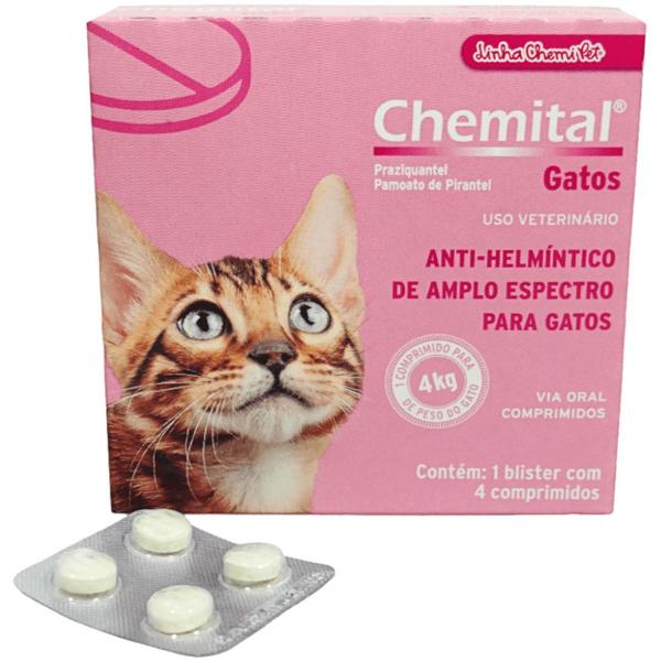 Imagem de Chemital Com 4 Comprimidos Chemitec Vermífugo Para Gatos Kit Com 3 Cx