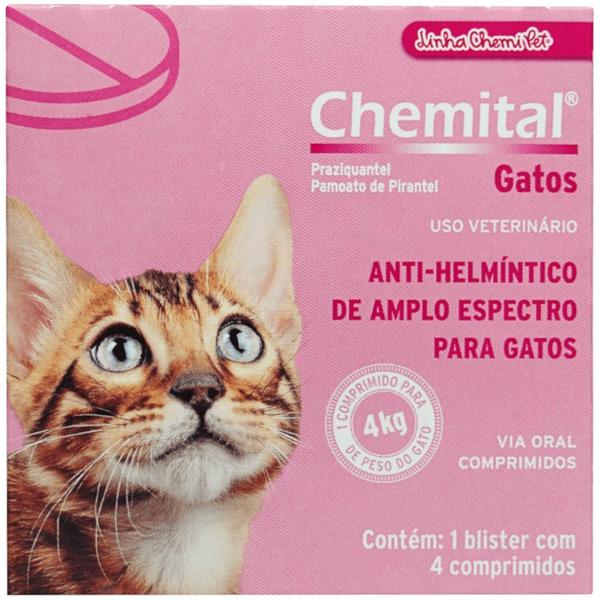 Imagem de Chemital Com 4 Comprimidos Chemitec Vermífugo Para Gatos Kit Com 4 Cx