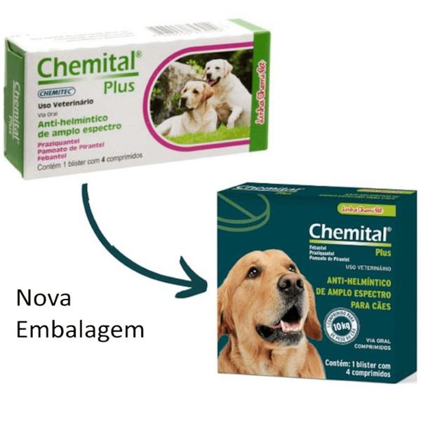 Imagem de Chemital Plus Com4 Comprimidos ChemitecVermífugo Para Cães Kit Com 4 Cx