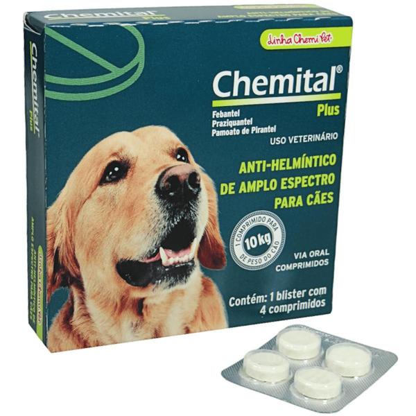 Imagem de Chemital Plus Com4 Comprimidos ChemitecVermífugo Para Cães