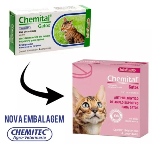 Imagem de Chemital Vermífugo Gatos 4 Comprimidos - Chemitec