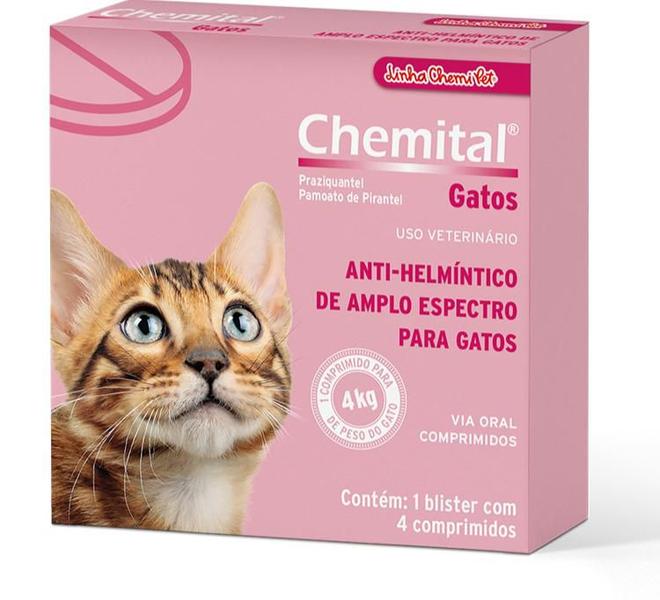 Imagem de Chemitec vermífugo chemital gatos 4 comprimidos