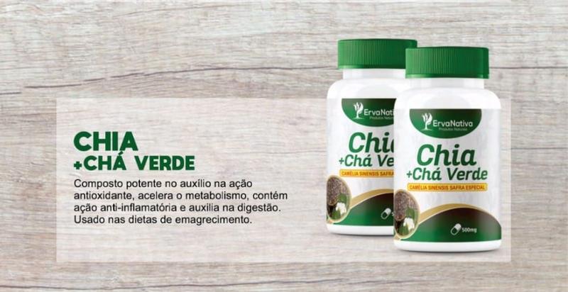 Imagem de Chia + Cha Verde 100 Capsulas 500MG Erva Nativa