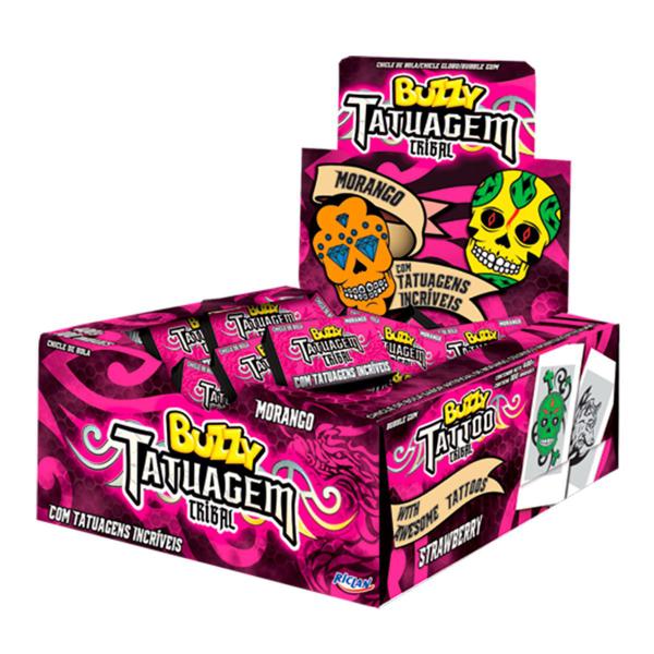 Chiclete Buzzy Tribal Morango c/90 360gr - Riclan Imagem de Chiclete Buzzy Tribal Morango c/90 360gr