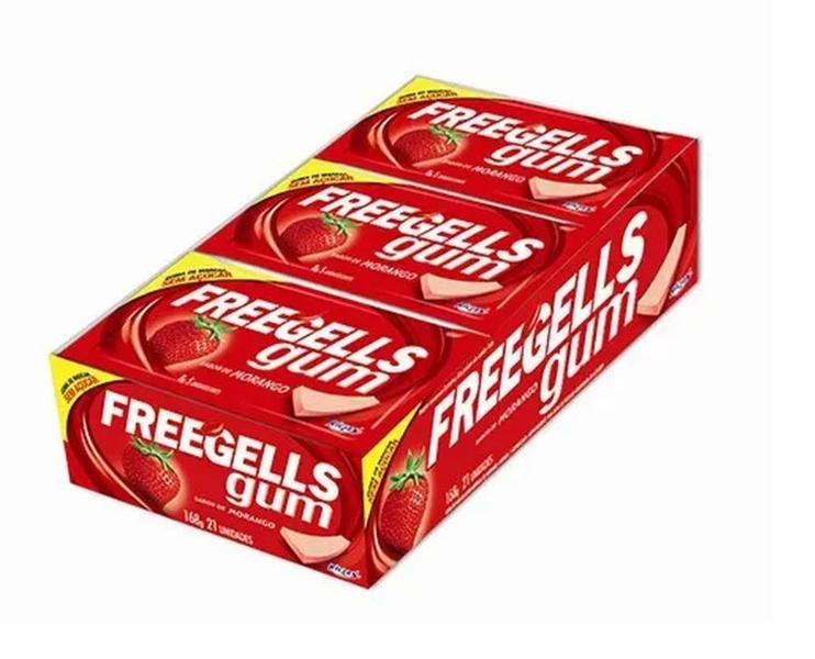 Chiclete Freegells Morango Gum Caixa C/15 Unidades - Riclan Imagem de Chiclete Freegells Morango Gum Caixa C/15 Unidades