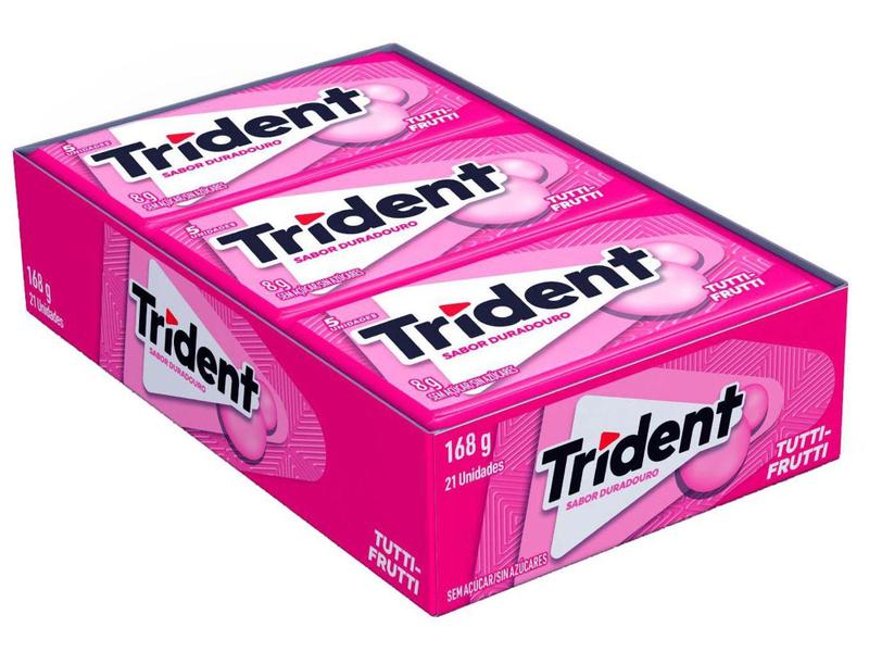Chiclete Trident Sabor Duradouro Tutti-Frutti - 21 Pacotes com 5 Unidades 8g Imagem de Chiclete Trident Sabor Duradouro Tutti-Frutti - 21 Pacotes com 5 Unidades 8g