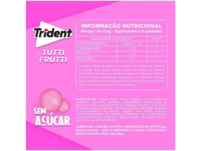 Chiclete Trident Sabor Duradouro Tutti-Frutti - 21 Pacotes com 5 Unidades 8g Imagem de Chiclete Trident Sabor Duradouro Tutti-Frutti - 21 Pacotes com 5 Unidades 8g