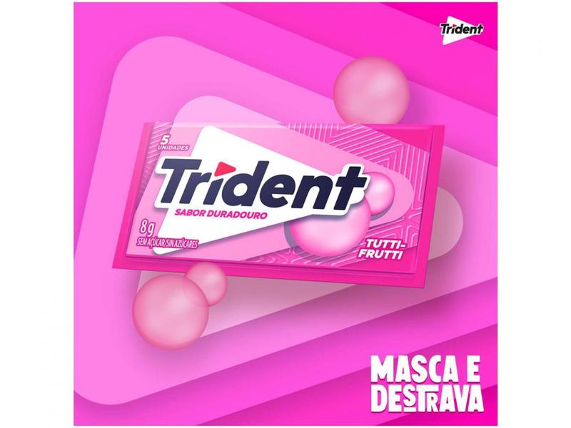 Chiclete Trident Sabor Duradouro Tutti-Frutti - 21 Pacotes com 5 Unidades 8g Imagem de Chiclete Trident Sabor Duradouro Tutti-Frutti - 21 Pacotes com 5 Unidades 8g