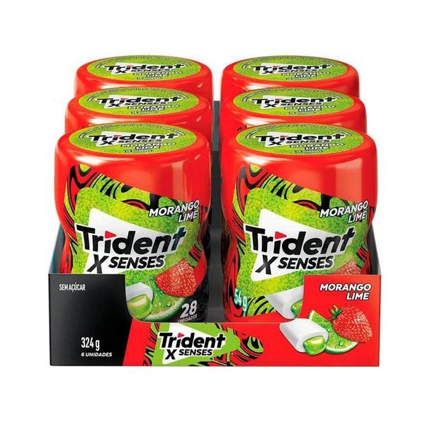 Chiclete Trident XSenses Morango Lime sem Açúcar Garrafa 54g - Caixa com 6 Unidades Chiclete Trident XSenses Morango Lime sem Açúcar Garrafa 54g - Caixa com 6 Unidades