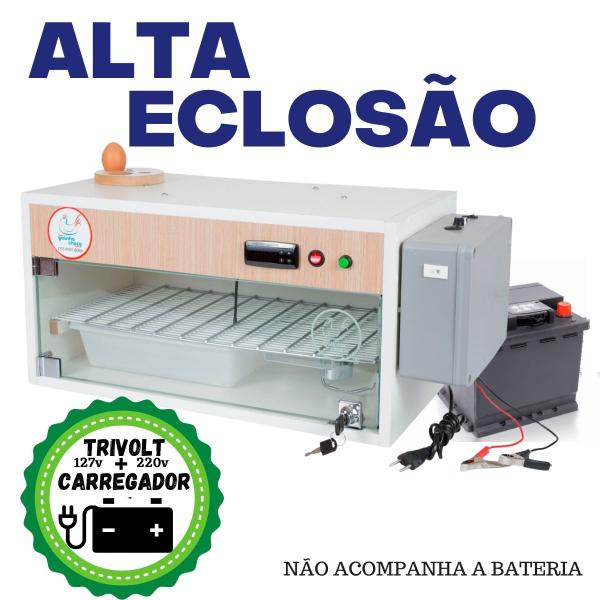 Imagem de Chocadeira elétrica automática  2 ventiladores 60 ovos trivolt com carregador de bateria e ovoscópio acoplado 