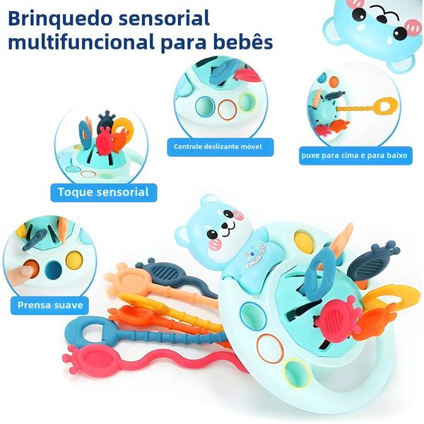 Imagem de Chocalho de Silicone Montessori para Bebês (6-12 Meses) - Mordedor com Brinquedos e Cordas