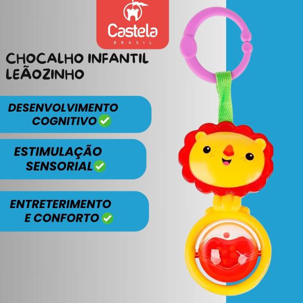 Imagem de Chocalho Interativo Infantil Animal Leão Bebe Divertido Não Toxico - Castela