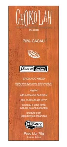 Chocolate 70% Cacau Baixo Em Açúcares Orgânico Chokolah 70G Imagem de Chocolate 70% Cacau Baixo Em Açúcares Orgânico Chokolah 70G