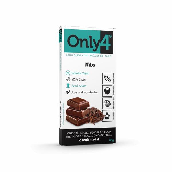 Imagem de Chocolate 70% Cacau com Nibs Sem Lactose Vegano Only4 80G