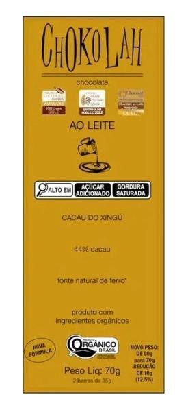 Imagem de Chocolate ao Leite 44% Cacau com Açúcar Demerara Orgânico CHoKolaH 70g