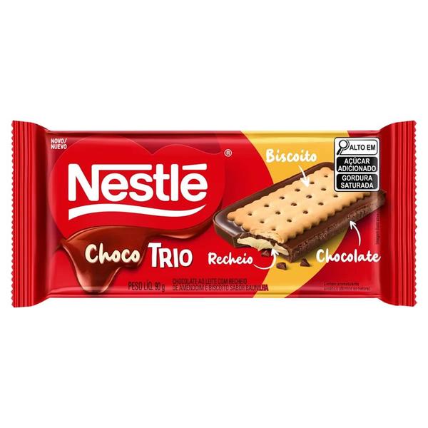 Imagem de Chocolate ao Leite Com Recheio de Amendoim ChocoTrio Nestlé 90g