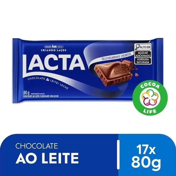 Imagem de Chocolate ao Leite Lacta Kit 17 barras de 80g