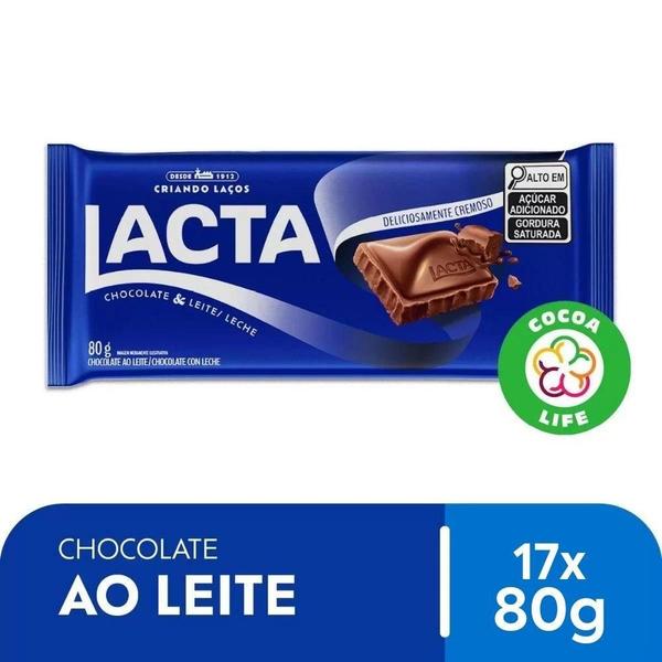 Imagem de Chocolate Ao Leite Lacta Kit 17 Barras De 80G