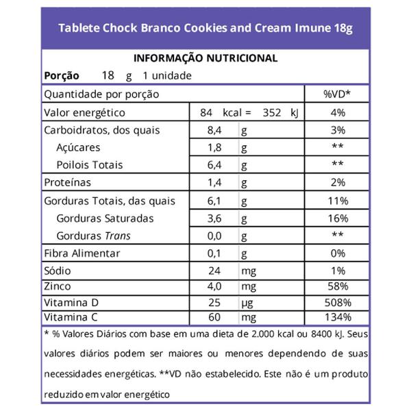 Imagem de Chocolate Branco Chock Imune Semculpa Cookies & Cream 18g