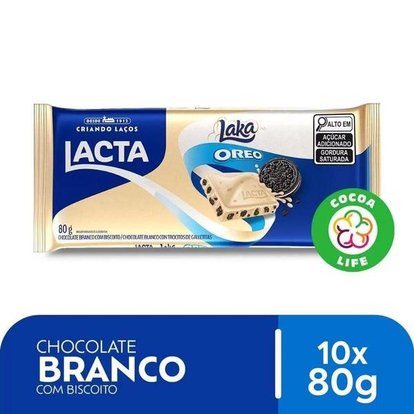 Imagem de Chocolate Branco Laka Oreo Lacta Kit 10 Barras De 80G