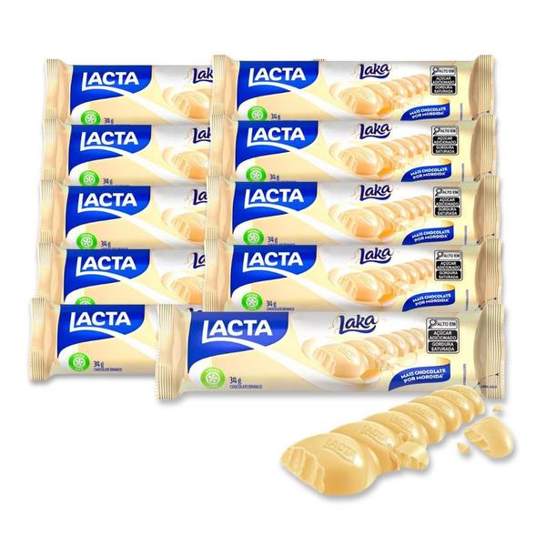 Chocolate Branco Laka Tablete Lacta Kit 10 unidades 34g Imagem de Chocolate Branco Laka Tablete Lacta Kit 10 unidades 34g
