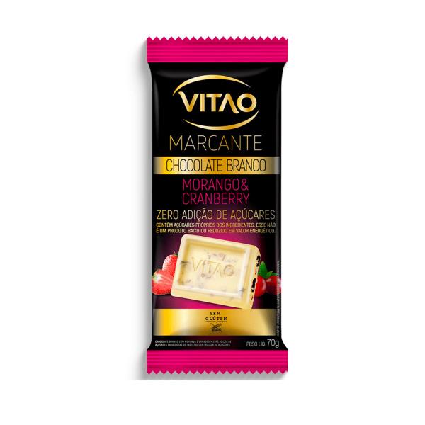Chocolate Branco Morango E Cranberry Zero Adição De Açúcares 6 Unidades Com 70g Cada Vitao Imagem de Chocolate Branco Morango E Cranberry Zero Adição De Açúcares 6 Unidades Com 70g Cada Vitao