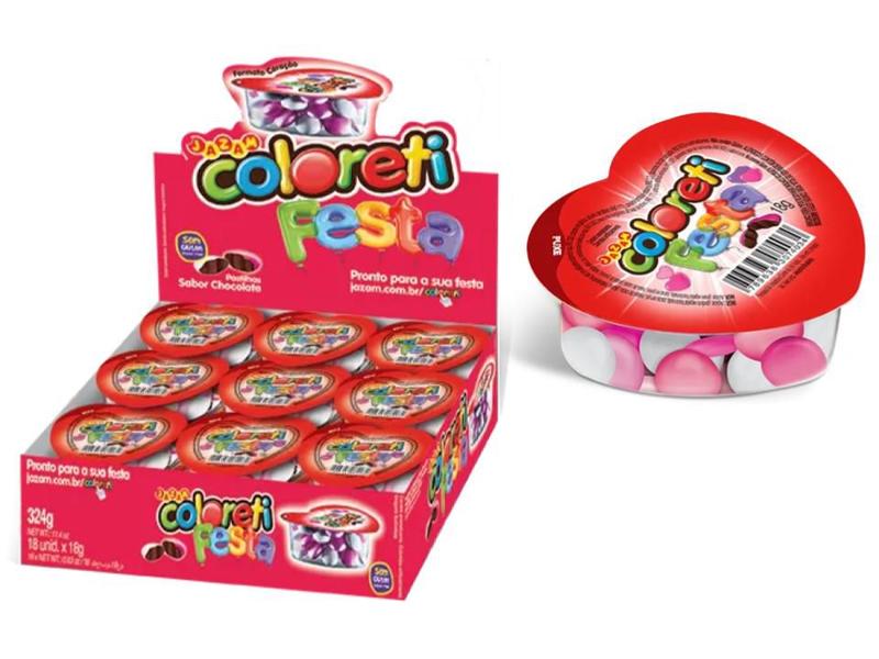 Chocolate Coloreti Festa Coração C/ 18u 324g - Jazam Imagem de Chocolate Coloreti Festa Coração C/ 18u 324g
