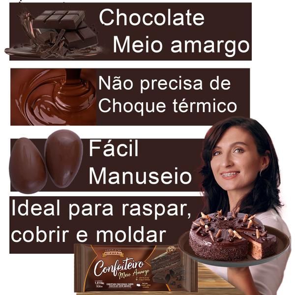 Imagem de Chocolate Confeiteiro Ki-kakau Meio Amargo Barra 1,010kg Cobertura Cacau Profissional