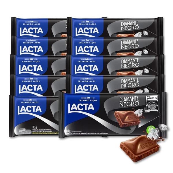 Chocolate Diamante Negro Lacta Kit 10 barras de 80g Imagem de Chocolate Diamante Negro Lacta Kit 10 barras de 80g