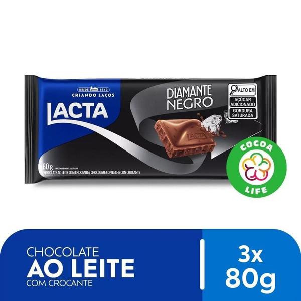 Chocolate Diamante Negro Lacta Kit 3 Barras De 80G Imagem de Chocolate Diamante Negro Lacta Kit 3 Barras De 80G