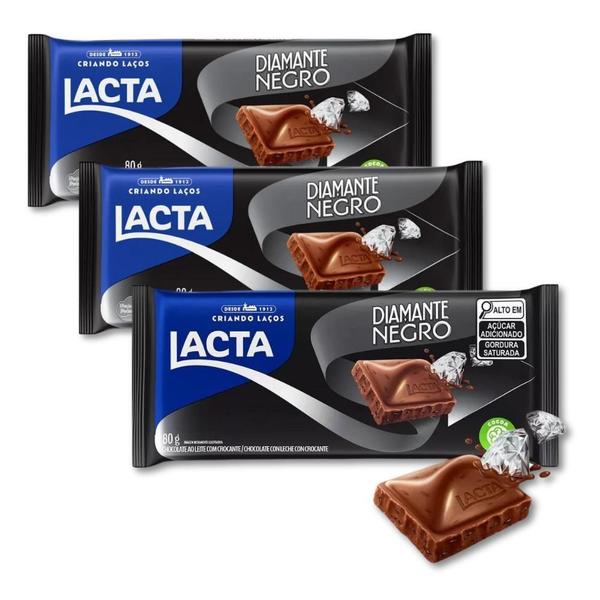 Chocolate Diamante Negro Lacta Kit 3 Barras De 80G Imagem de Chocolate Diamante Negro Lacta Kit 3 Barras De 80G