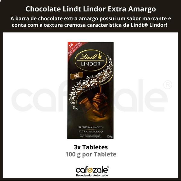 Imagem de Chocolate Extra Amargo, Lindt Lindor, 3 Barras De 100G