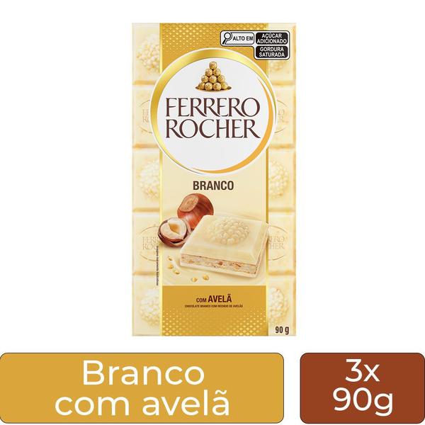 Imagem de Chocolate Ferrero Rocher Branco  Avelã Kit 3 Barras de 90g