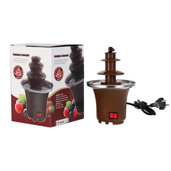 Imagem de Chocolate fondue fonte três camadas de chocolate derretimento com aquecimento  derreter cachoeira pote torre de fusão