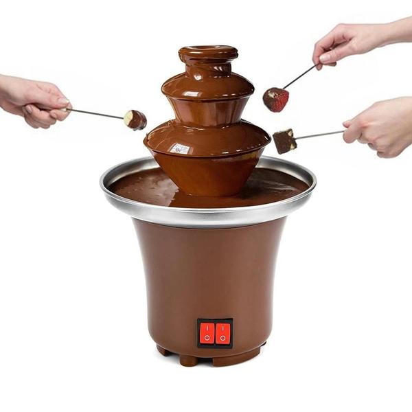 Imagem de Chocolate fondue fonte três camadas de chocolate derretimento com aquecimento  derreter cachoeira pote torre de fusão