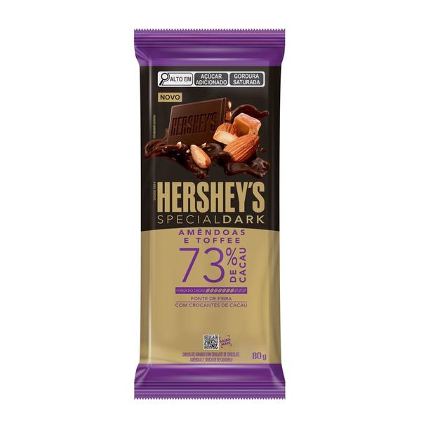 Chocolate Hershey's Special Dark Amêndoas e Toffee 73% de Cacau 80g - Hersheys Imagem de Chocolate Hershey's Special Dark Amêndoas e Toffee 73% de Cacau 80g