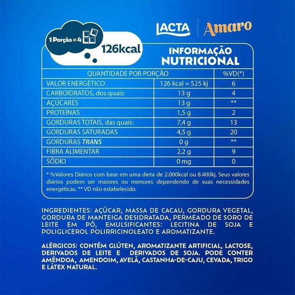 Chocolate Lacta Amaro 80g Embalagem com 17 Unidades Imagem de Chocolate Lacta Amaro 80g Embalagem com 17 Unidades