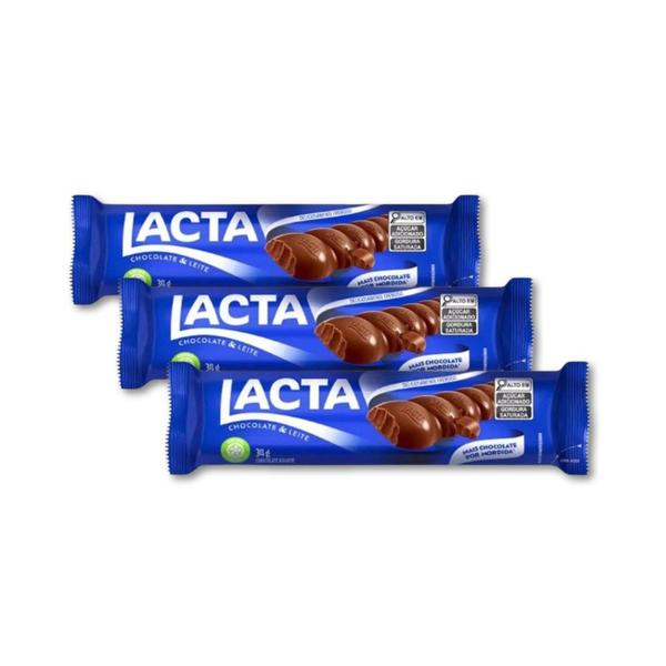 Imagem de Chocolate Lacta Ao Leite Individual Kit 3 unidades de 34g