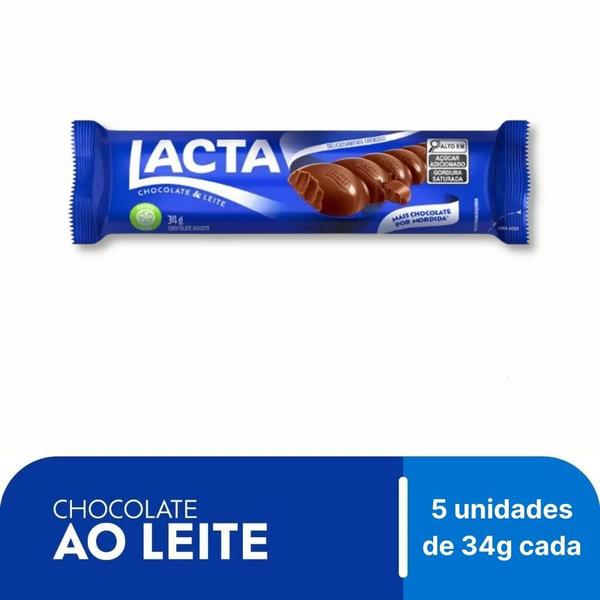 Imagem de Chocolate Lacta Ao Leite Individual Kit 5 unidades de 34g