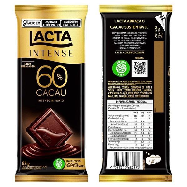 Imagem de Chocolate Lacta Intense 60% Cacau Original 85g Embalagem com 17 Unidades