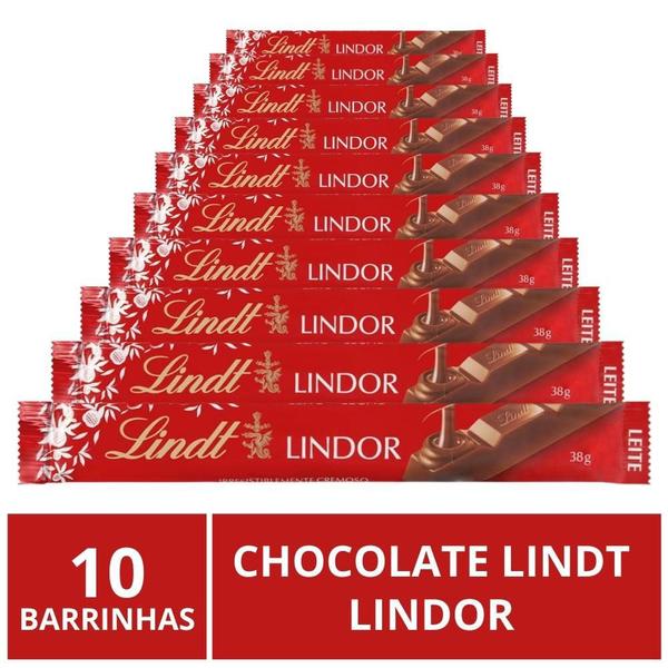 Imagem de Chocolate Lindt Lindor Barra, Ao Leite, 10 Barrinhas de 38g