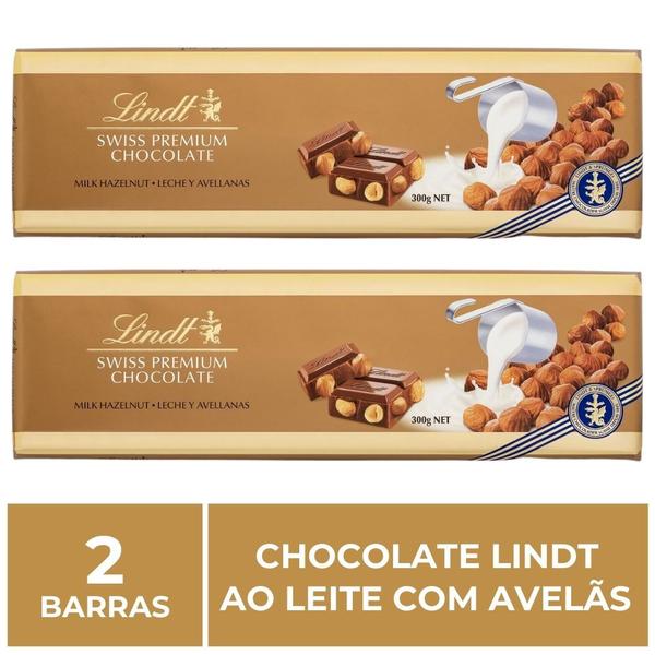 Chocolate Lindt Premium, Ao Leite c/ Avelã, 2 barras de 300g Imagem de Chocolate Lindt Premium, Ao Leite c/ Avelã, 2 barras de 300g