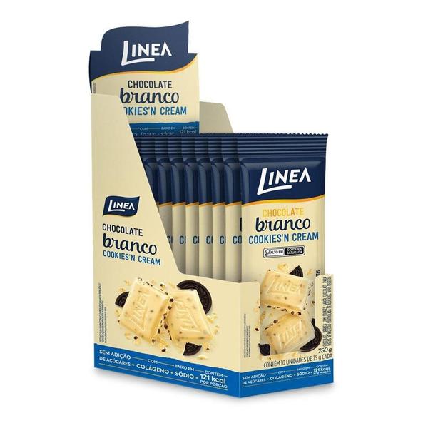 Chocolate linea familiar branco cookies 10x75g Imagem de Chocolate linea familiar branco cookies 10x75g
