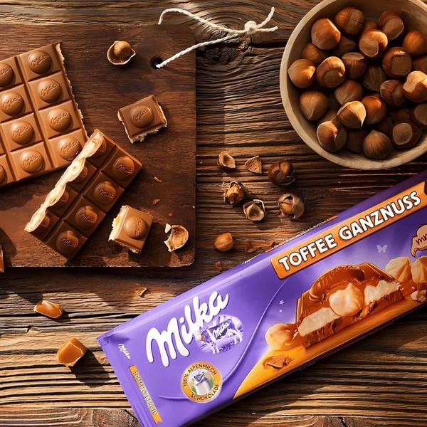 Imagem de Chocolate Milka Caramelo e Avelãs Grande Kit 5 Barras 300g