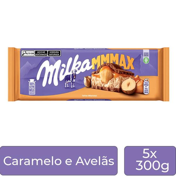 Imagem de Chocolate Milka Caramelo e Avelãs Grande Kit 5 Barras 300g