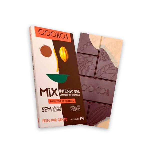 Chocolate Mix Intenso 80% Branco Cremoso Sem Glúten 80G - Cookoa Imagem de Chocolate Mix Intenso 80% Branco Cremoso Sem Glúten 80G