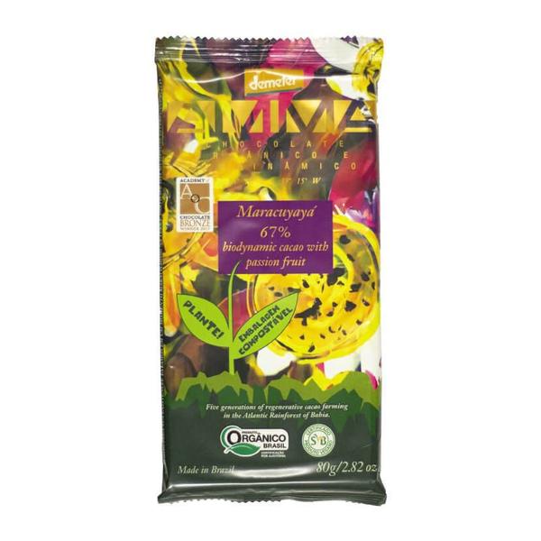 Chocolate Orgânico 67% Cacau com Maracujá Amma 80g Imagem de Chocolate Orgânico 67% Cacau com Maracujá Amma 80g