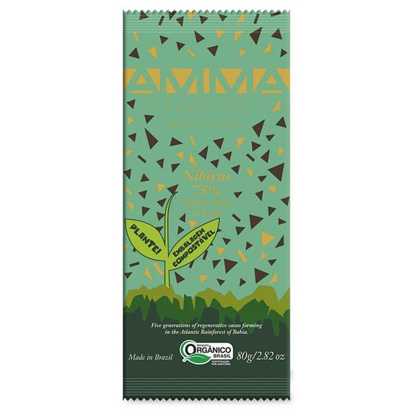 Chocolate Orgânico 75% Cacau com Nibs Nibirus Amma 80g Imagem de Chocolate Orgânico 75% Cacau com Nibs Nibirus Amma 80g